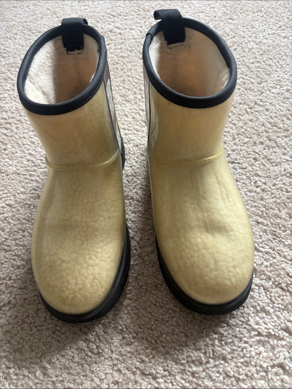 UGG Short Shearling Ankle Booties in Pale Yellow with Black Accents